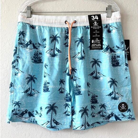 Haggard Pirate Light Blue Paradise Volleyball Shorts Men’s Size 34 - Picture 1 of 6